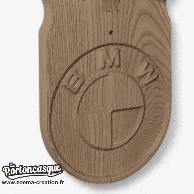 Support casque moto en bois – Modèle BMW