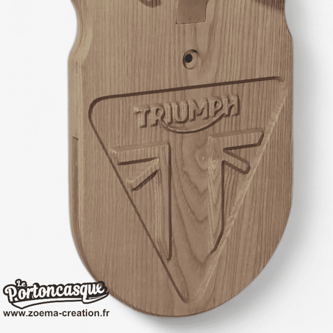 Support casque moto en bois – Modèle TRIUMPH