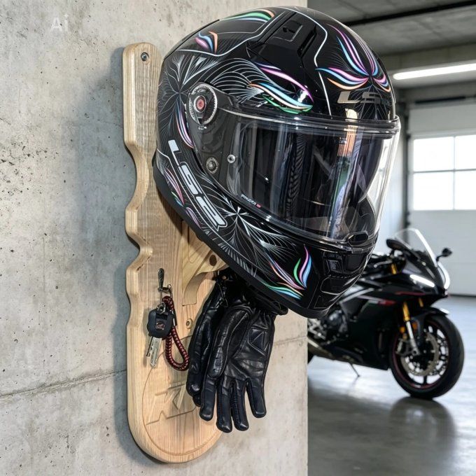 porte casque sur un mur de garage