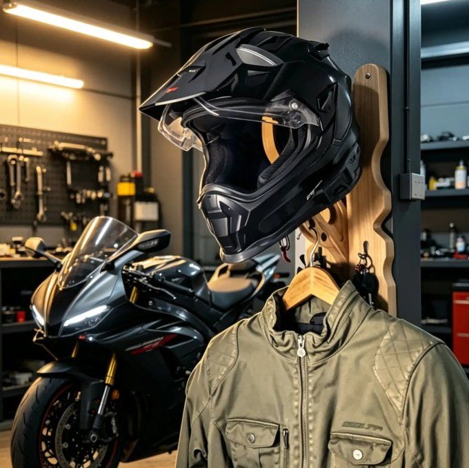 support mural casque moto dans garage