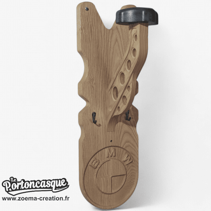 Support casque moto en bois – Modèle BMW