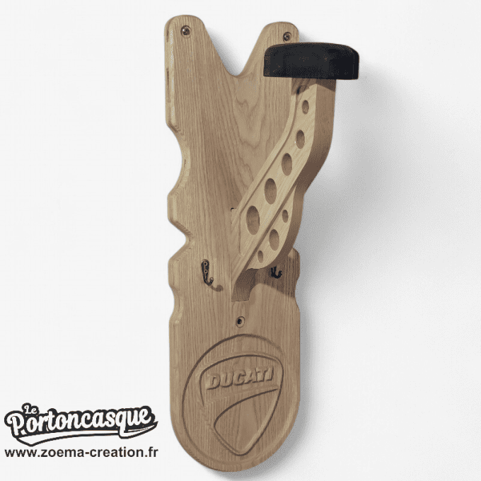 Support casque moto en bois – Modèle DUCATI