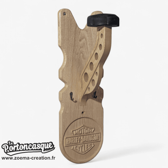 Support casque moto en bois – Modèle HARLEY DAVIDSON