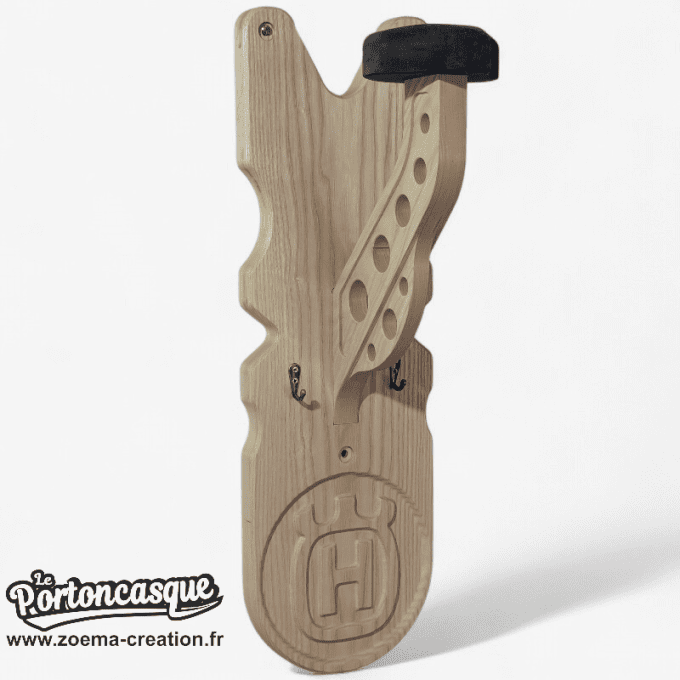 Support casque moto en bois – Modèle HUSQVARNA