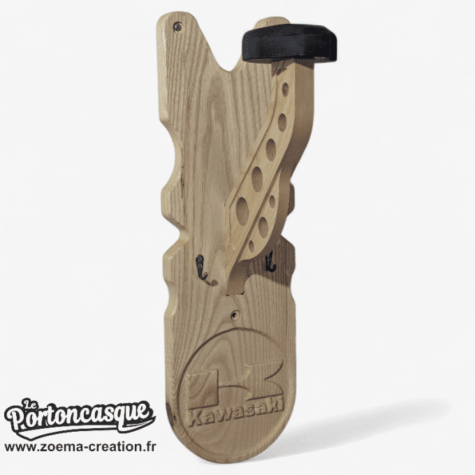 Support casque moto en bois – Modèle KAWASAKI