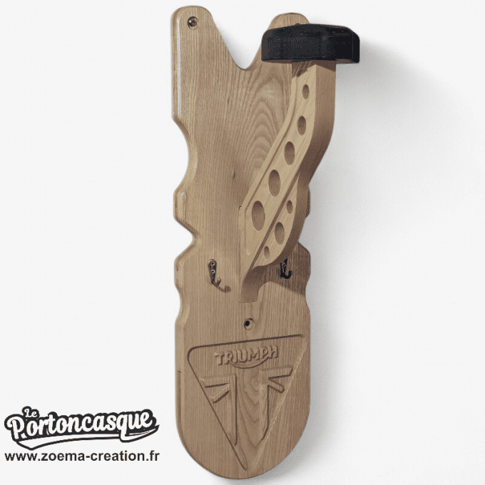 Support casque moto en bois – Modèle TRIUMPH